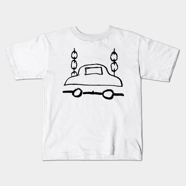 Car with Chains Doodle Black Kids T-Shirt by Mijumi Doodles